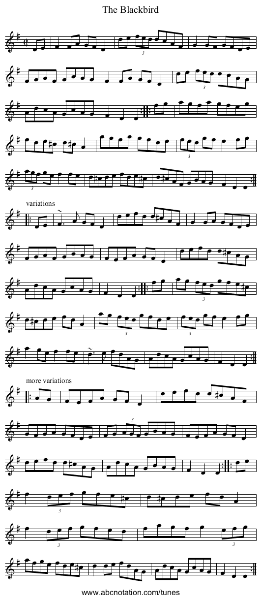 Blackbird, The - staff notation
