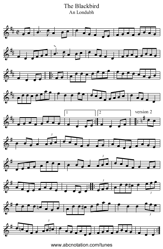 Blackbird, The - staff notation