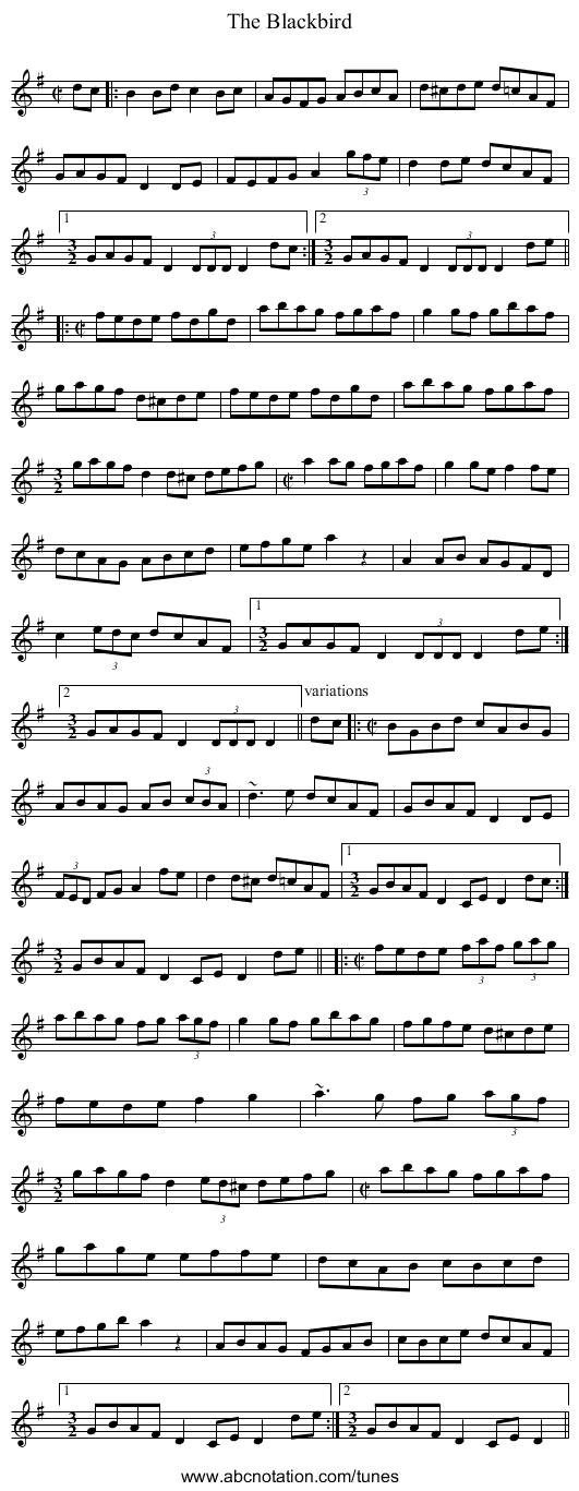 Blackbird, The - staff notation