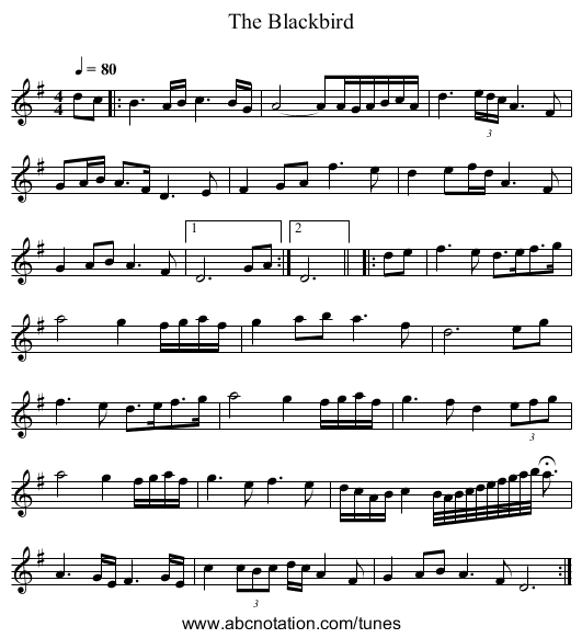 Blackbird, The - staff notation