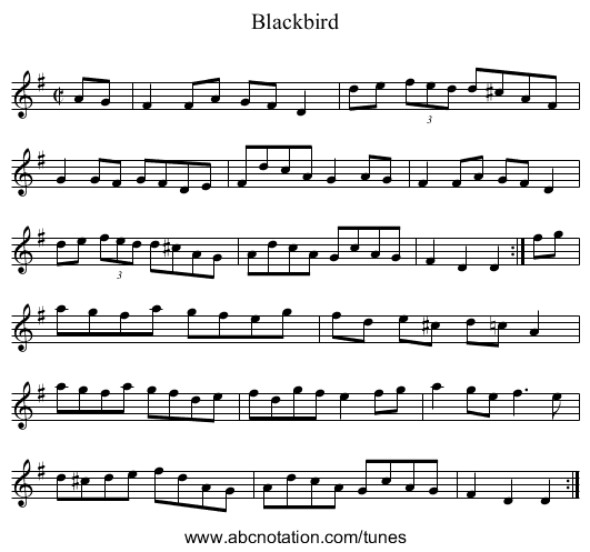 Blackbird - staff notation