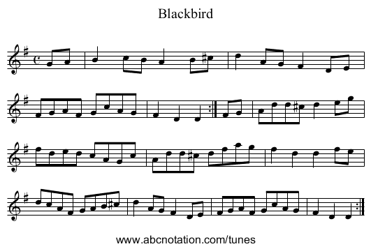 Blackbird - staff notation