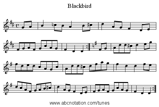 Blackbird - staff notation