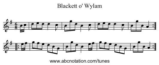 Blackett o' Wylam - staff notation
