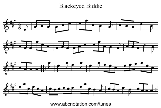Blackeyed Biddie - staff notation
