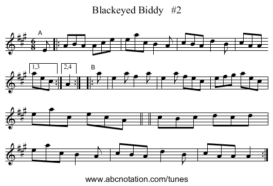 Blackeyed Biddy   #2 - staff notation