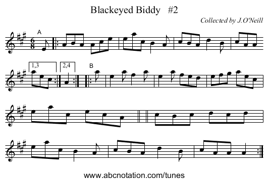 Blackeyed Biddy   #2 - staff notation