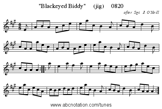 Blackeyed Biddy     (jig)     0820 - staff notation