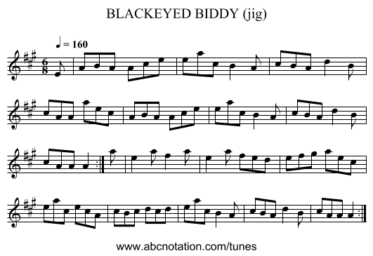 BLACKEYED BIDDY (jig) - staff notation