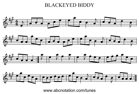 BLACKEYED BIDDY - staff notation