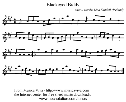 Blackeyed Biddy - staff notation