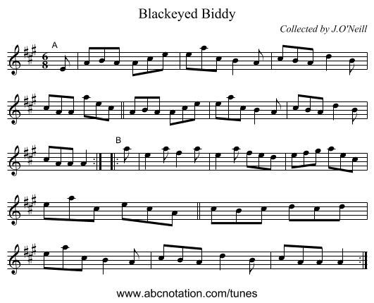 Blackeyed Biddy - staff notation
