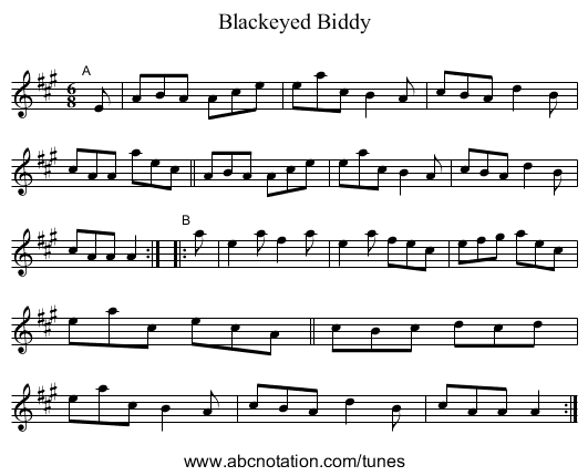 Blackeyed Biddy - staff notation