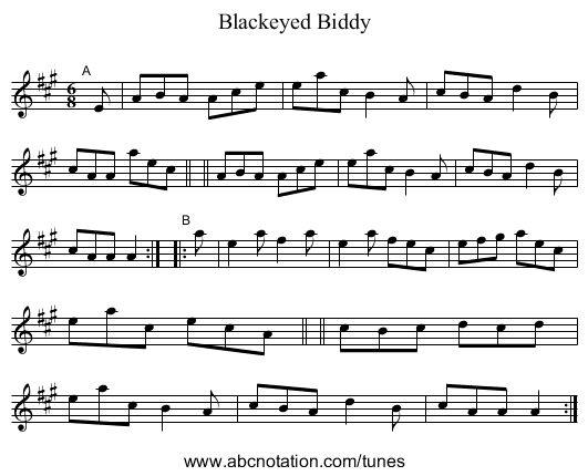 Blackeyed Biddy - staff notation