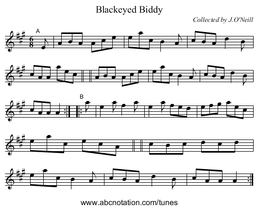 Blackeyed Biddy - staff notation