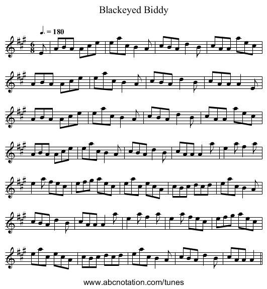 Blackeyed Biddy - staff notation