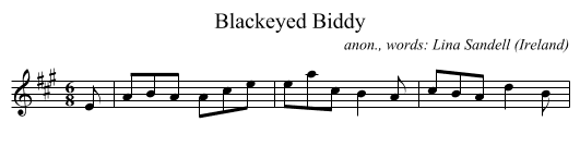 Blackeyed Biddy - staff notation