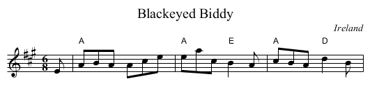 Blackeyed Biddy - staff notation