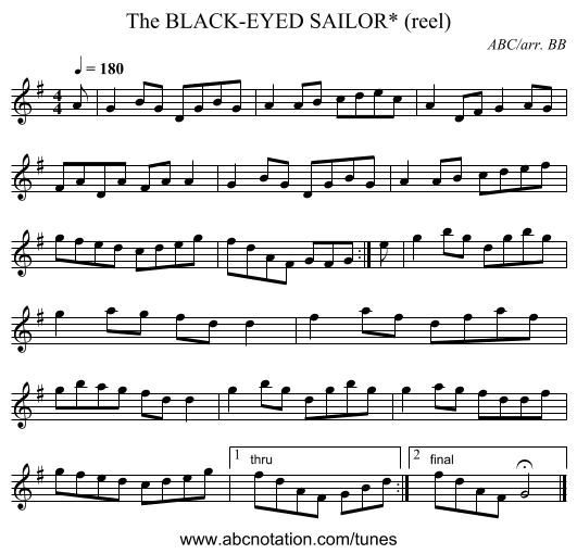 BLACK-EYED SAILOR* (reel), The - staff notation