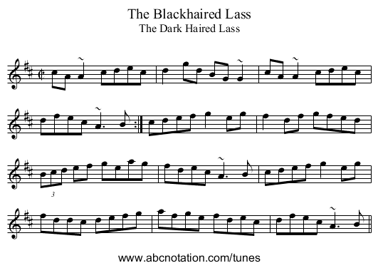 Blackhaired Lass, The - staff notation