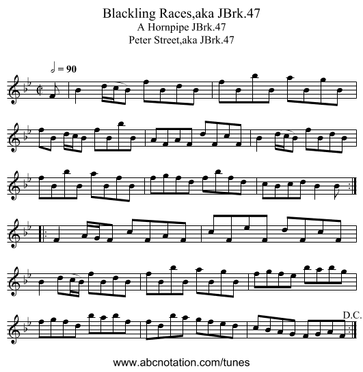 Blackling Races,aka JBrk.47 - staff notation