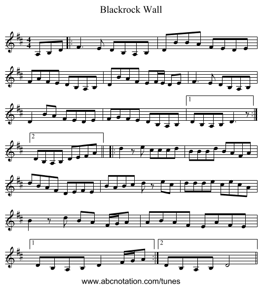 Blackrock Wall - staff notation