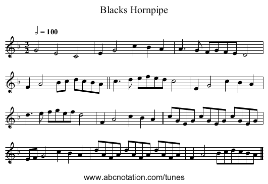 Blacks Hornpipe - staff notation