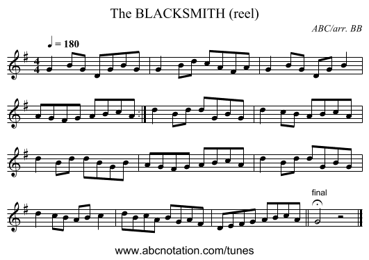 BLACKSMITH (reel), The - staff notation