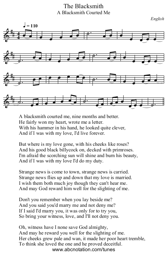 Blacksmith, The - staff notation