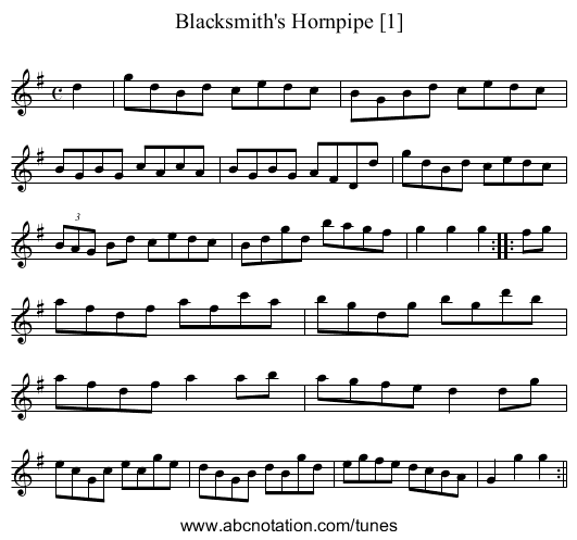 Blacksmith's Hornpipe [1] - staff notation
