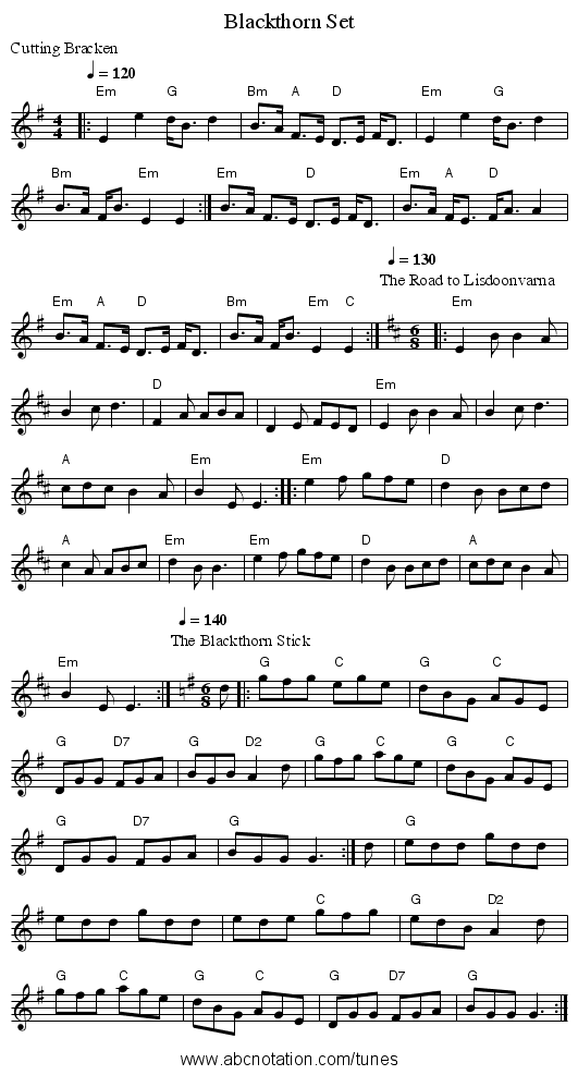 Blackthorn Set - staff notation