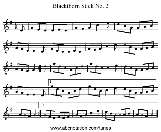 Blackthorn Stick No. 2 - staff notation