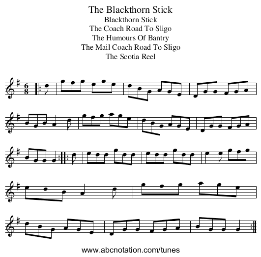 Blackthorn Stick, The - staff notation