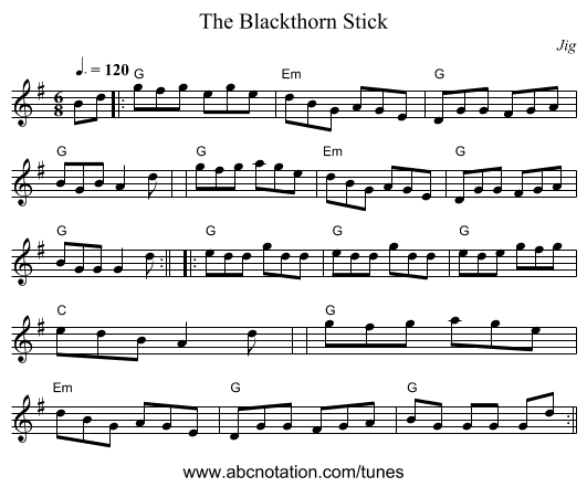 Blackthorn Stick, The - staff notation