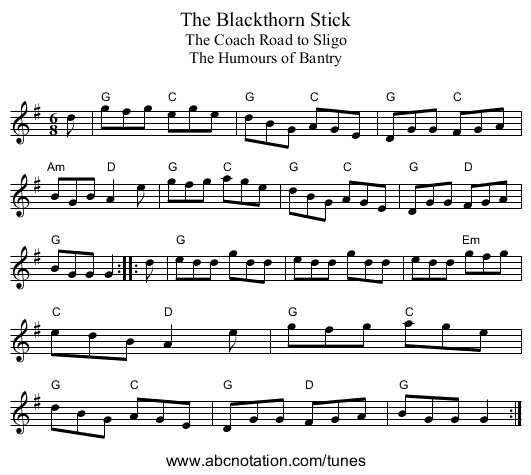 Blackthorn Stick, The - staff notation