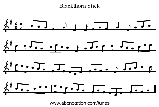 Blackthorn Stick - staff notation