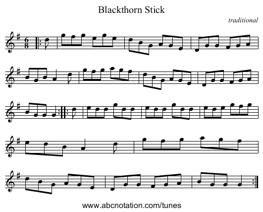Blackthorn Stick - staff notation