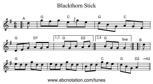 Blackthorn Stick - staff notation