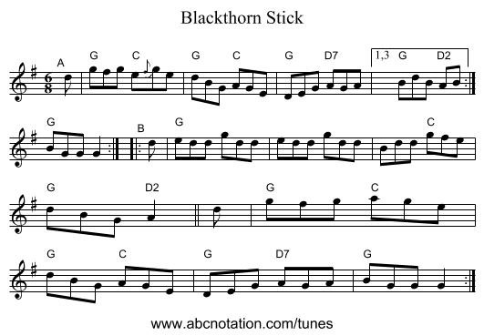 Blackthorn Stick - staff notation