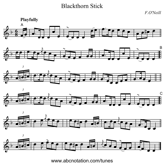 Blackthorn Stick - staff notation