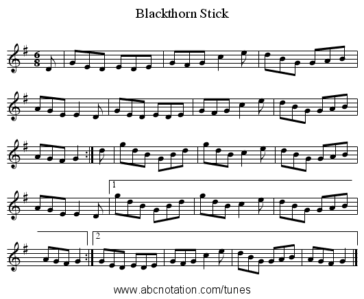 Blackthorn Stick - staff notation