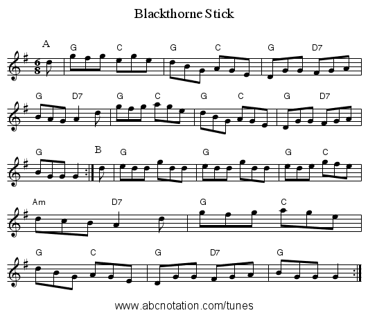 Blackthorne Stick - staff notation