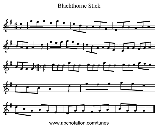 Blackthorne Stick - staff notation