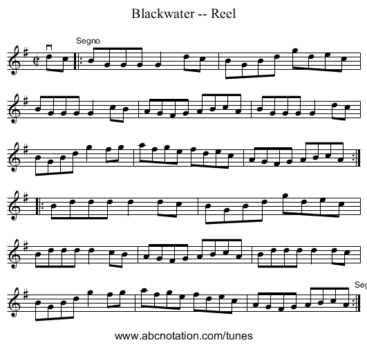 Blackwater -- Reel - staff notation