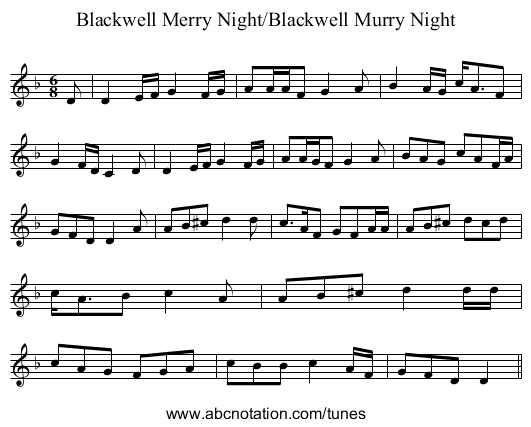 Blackwell Merry Night/Blackwell Murry Night - staff notation