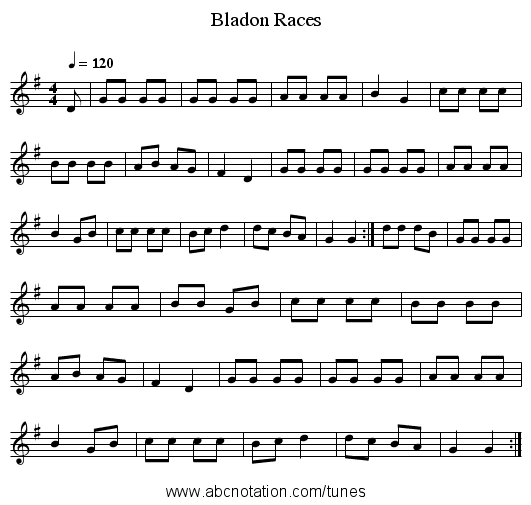 Bladon Races - staff notation