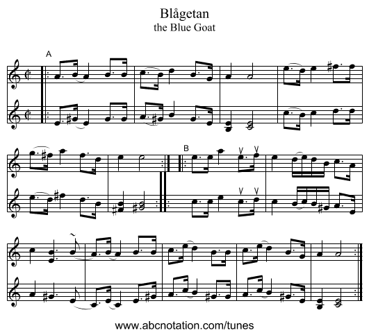 Bl&aring;getan - staff notation