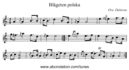 Blågeten polska - staff notation