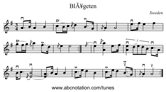 BlÃ¥geten - staff notation
