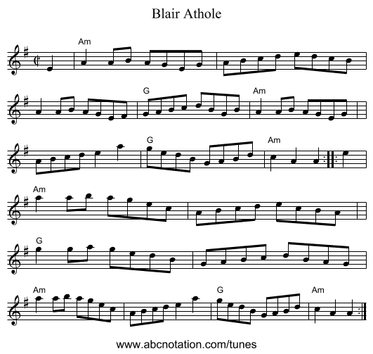 Blair Athole - staff notation